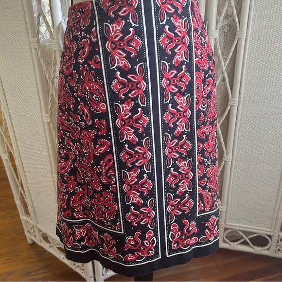 Talbots A-Line Skirt Bandana Print Navy Blue and Red Lined Plus size 18W Petite - Picture 4 of 15